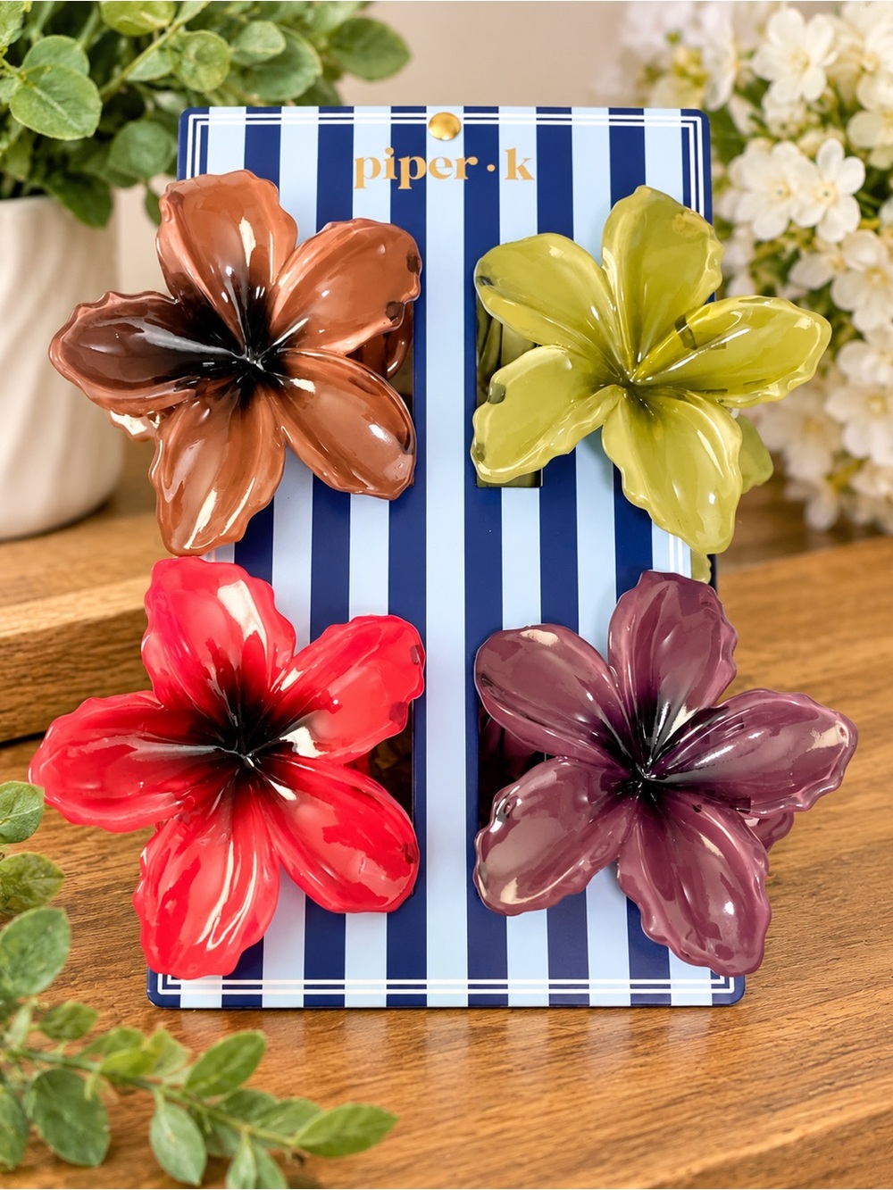 Piper K Oversized Flower Hair Claw Clips Set of 4 Multicolor New